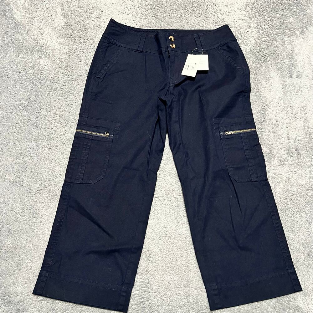 Cabi Pants Womens 8 (32x23.5) Navy Blue Wide Leg Cargo Cropped